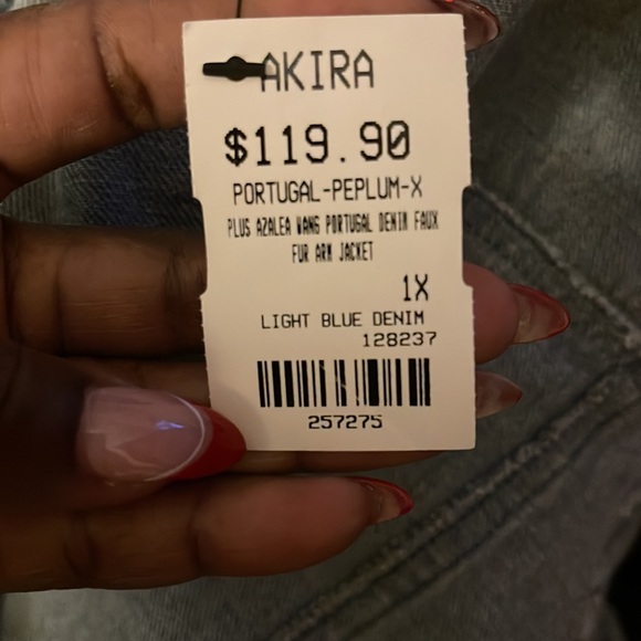 PLUS AZALEA WANG PORTUGAL DENIM FAUX FUR ARM JACKET - Picture 8 of 8